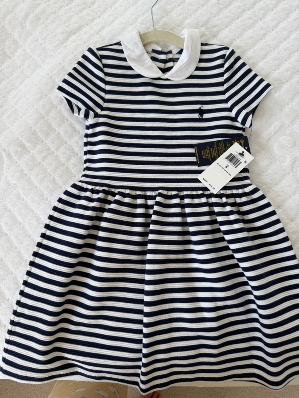 Ralph Lauren Navy & White Striped Peter Collar Knit Dress